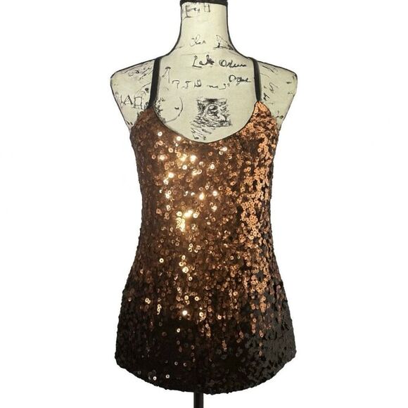 Maner Black & Gold Sequin Tank Top Sz S Adjustable Straps - Picture 1 of 4